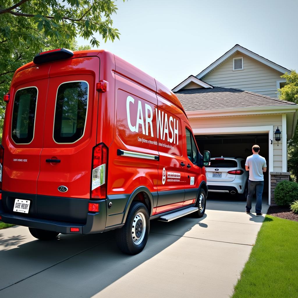 Mobile car wash arriving at a customer's home