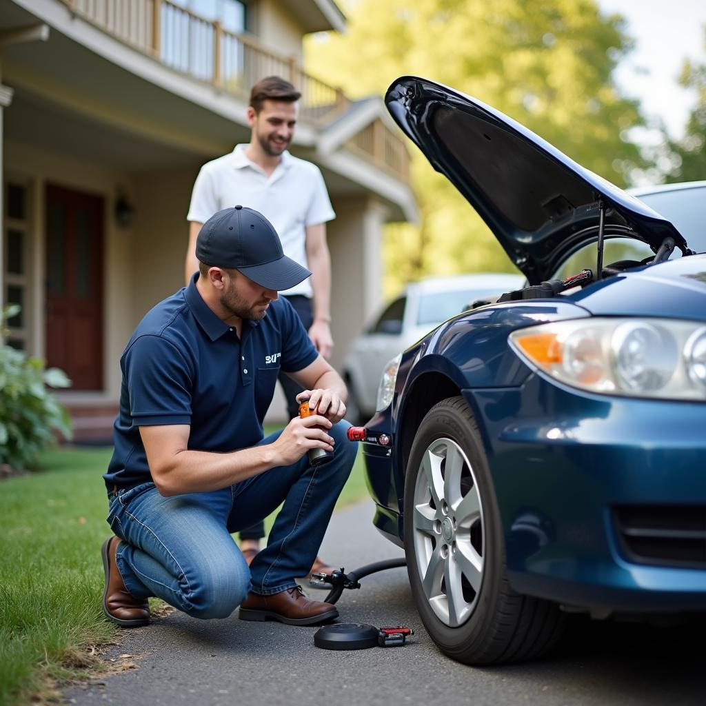 Mobile Mechanic Performing Oil Change at Home