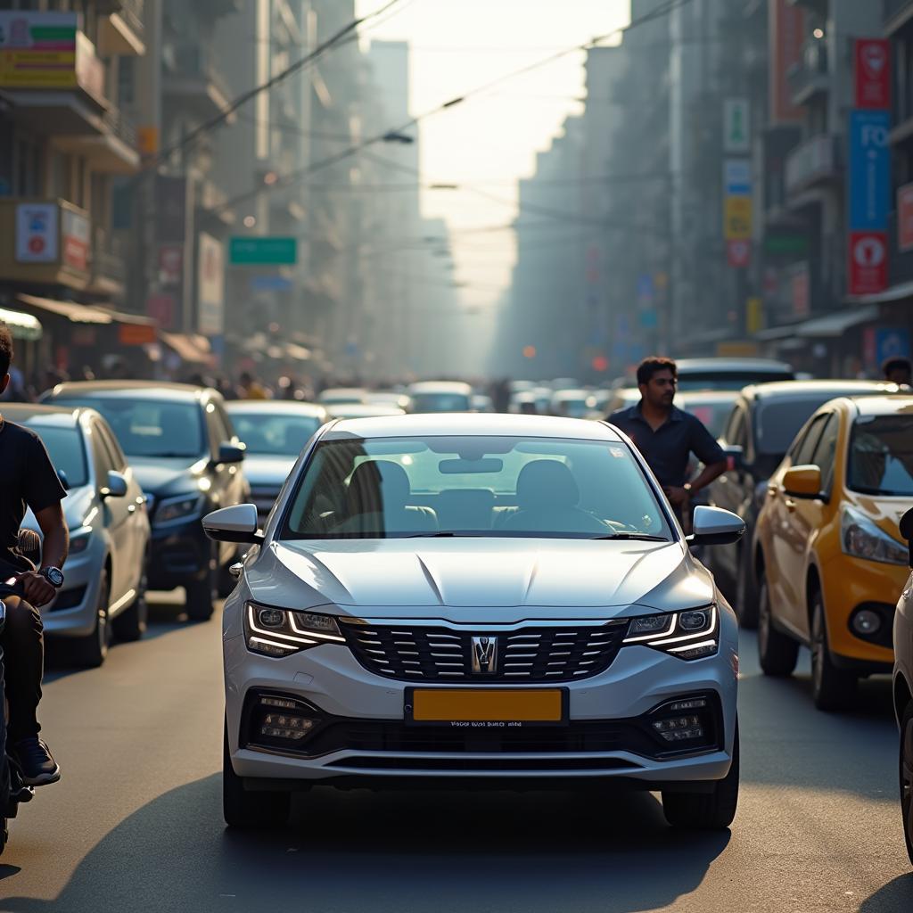 Car navigating Mumbai traffic