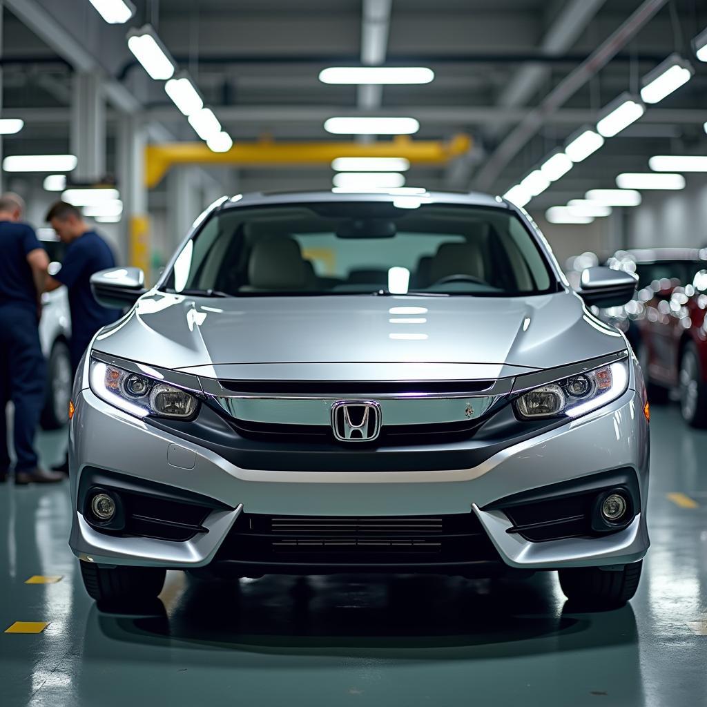 New Honda Car undergoing Initial Service in Service Bay