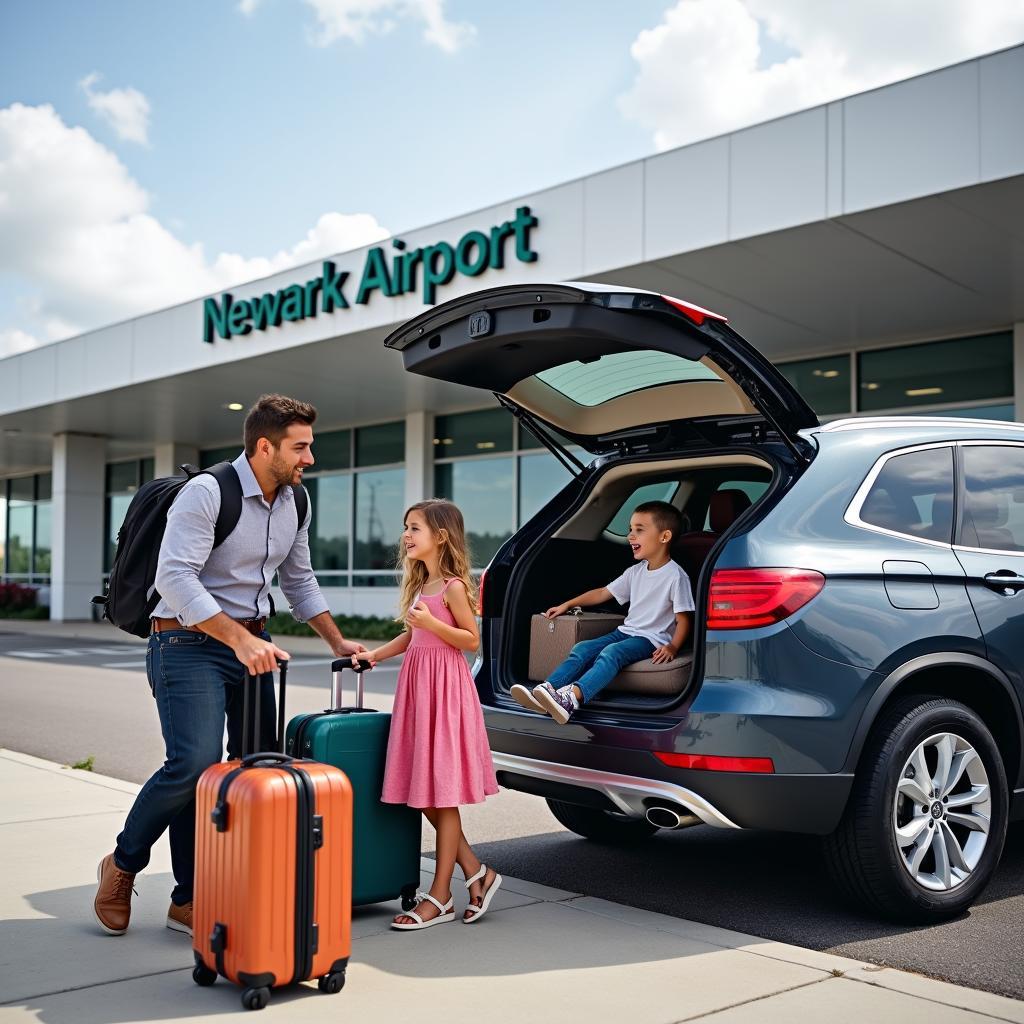 Family traveling in an SUV car service from Newark Airport to Manhattan