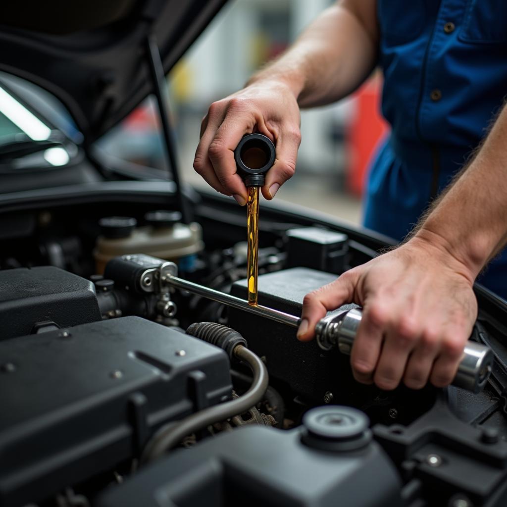 Oil change service at a car service station