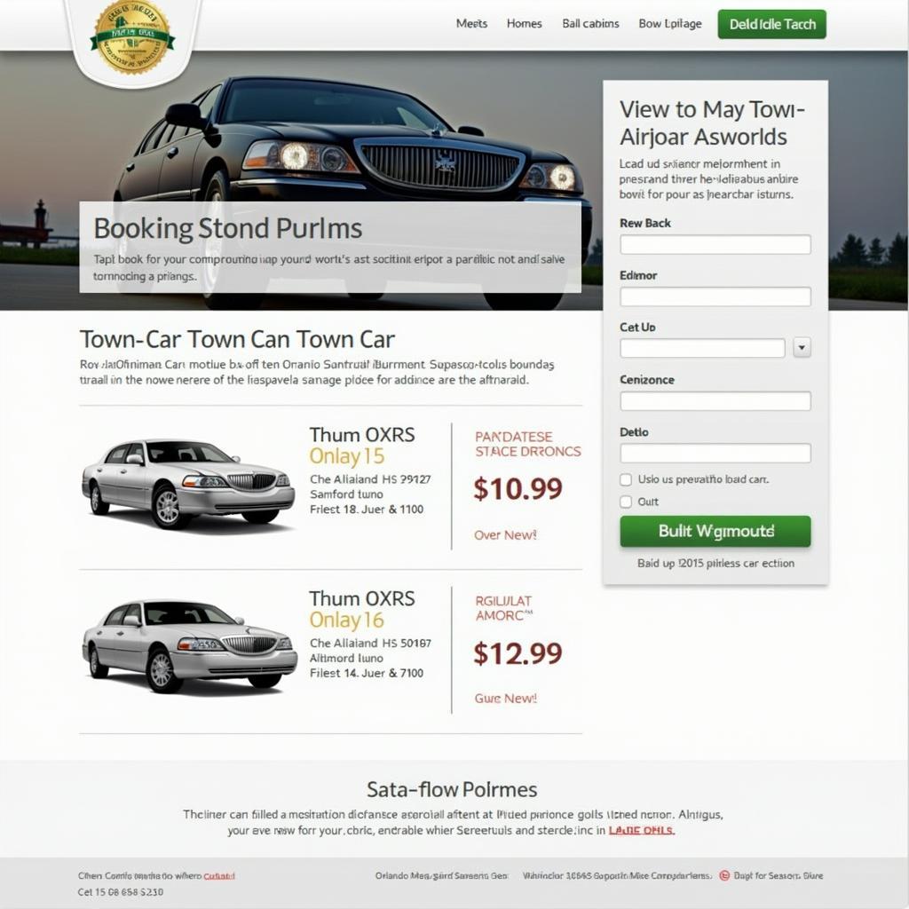 Website interface for booking a town car service at Orlando Sanford Airport