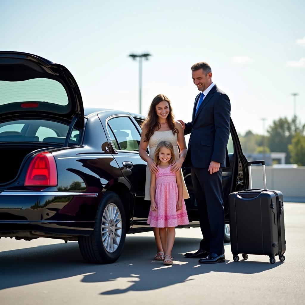 Travelers exiting Orlando Sanford Airport with luggage greeted by a professional chauffeur