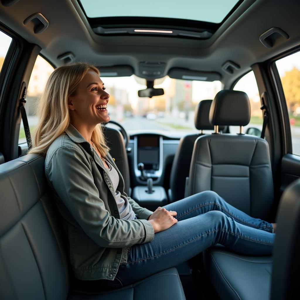 Passenger Enjoying a Comfortable Ride in an Electric Car Shuttle