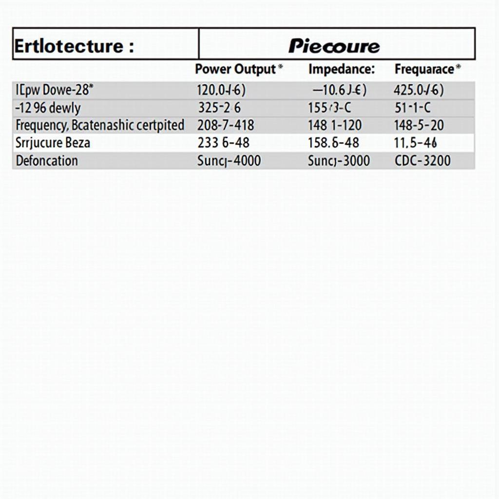 Technical Specifications Table