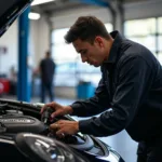 Porsche Technician Inspecting a Car in Escondido