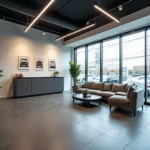 Comfortable waiting area at a Porsche service center