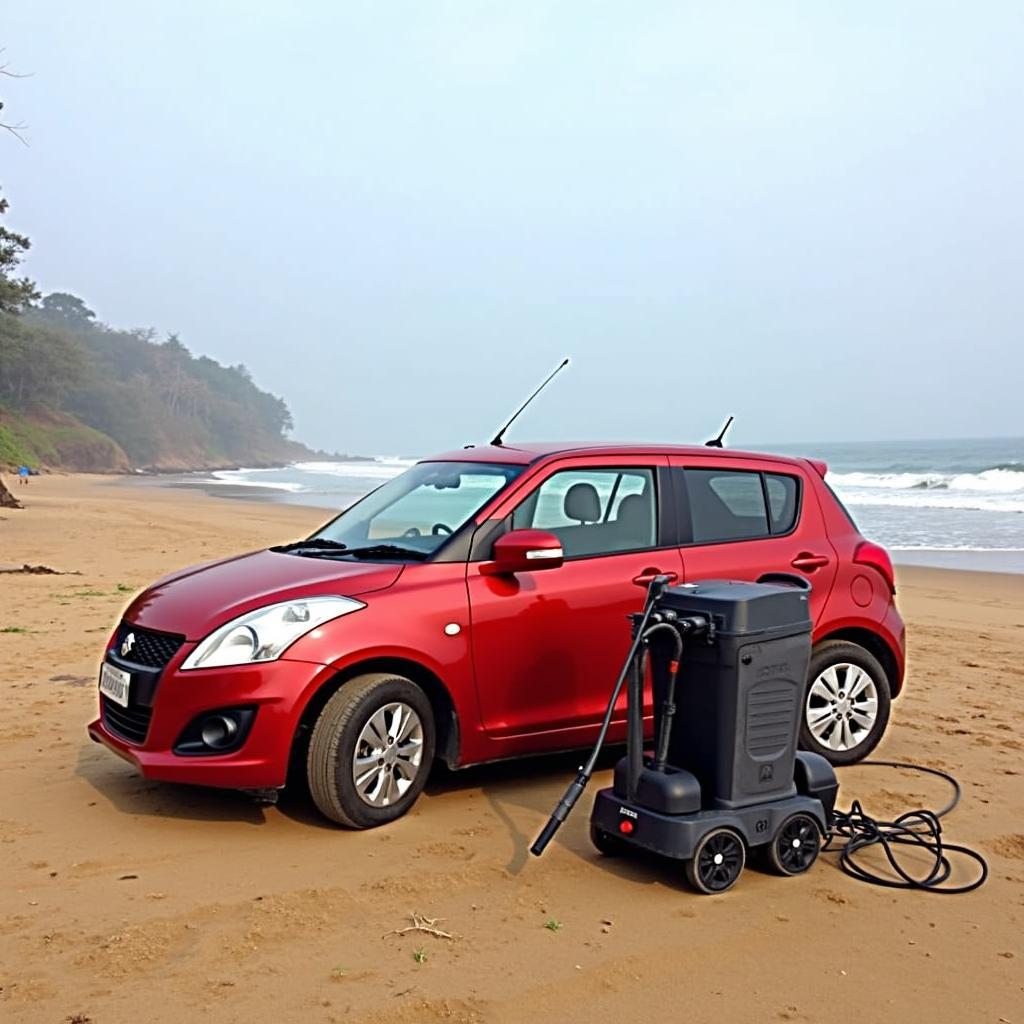 Portable Car Washer on Goa Beach