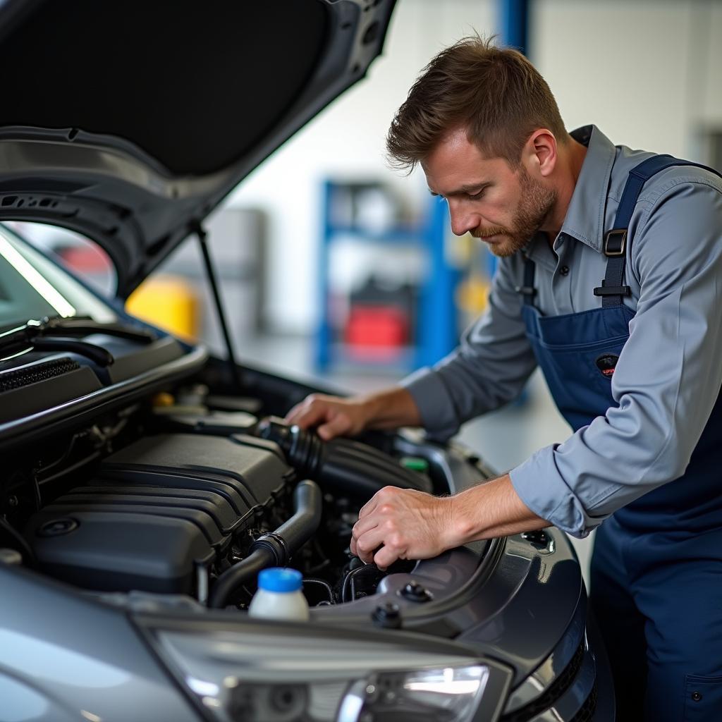 Mechanic inspecting a used car before purchase