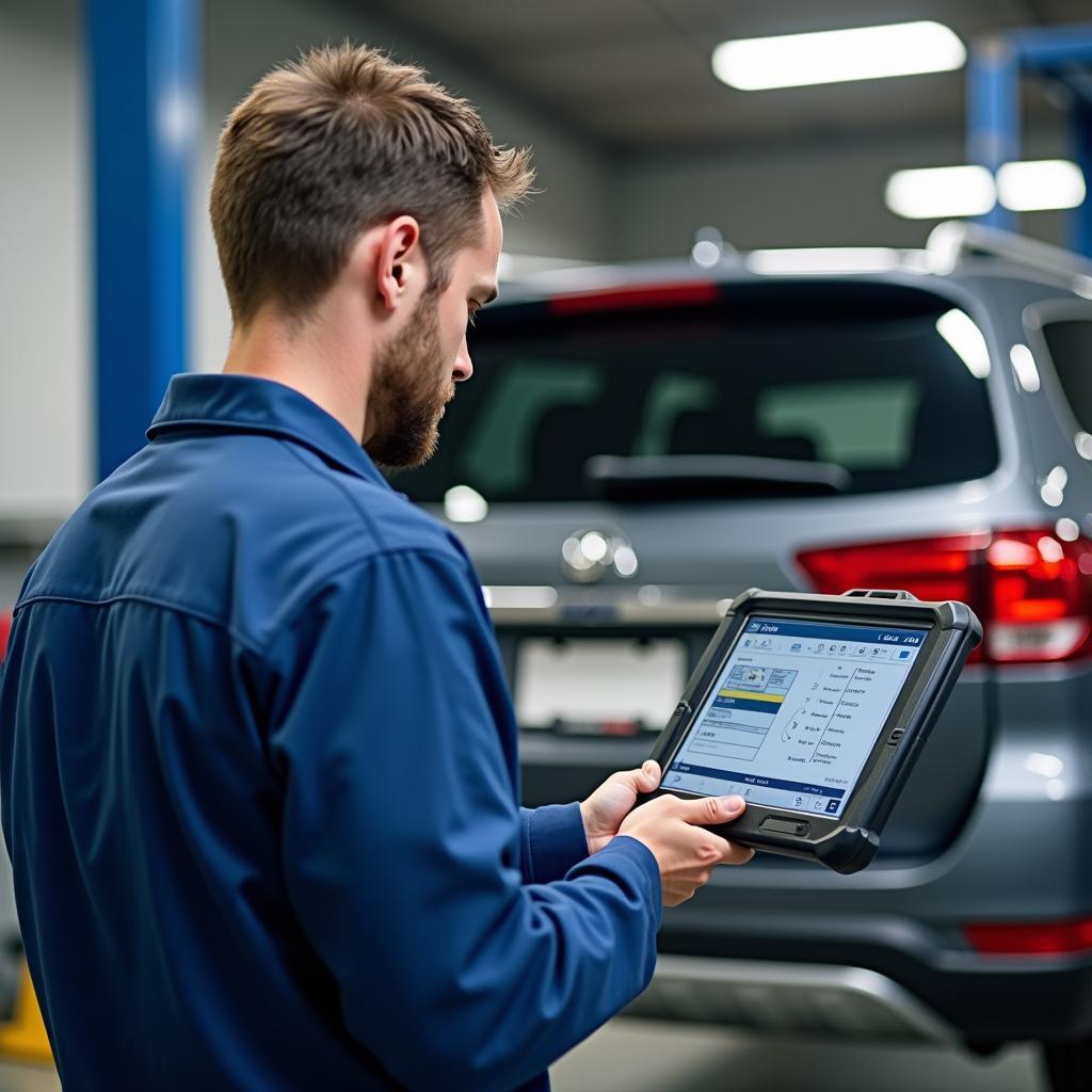 Mechanic performing pre-purchase car inspection