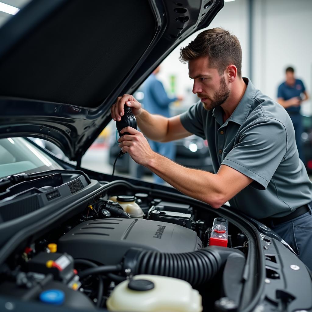 Mechanic inspecting a car before a road trip