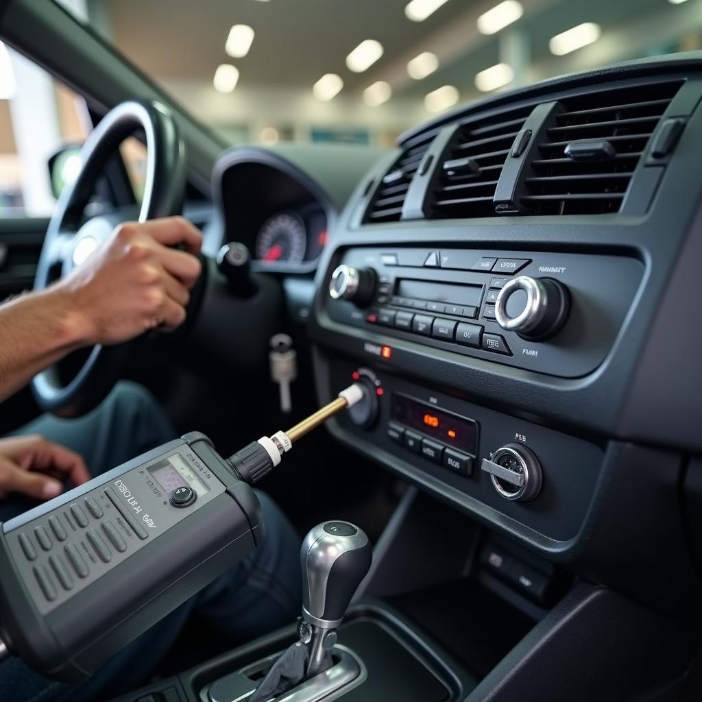 Technician Performing Car Air Conditioning Service