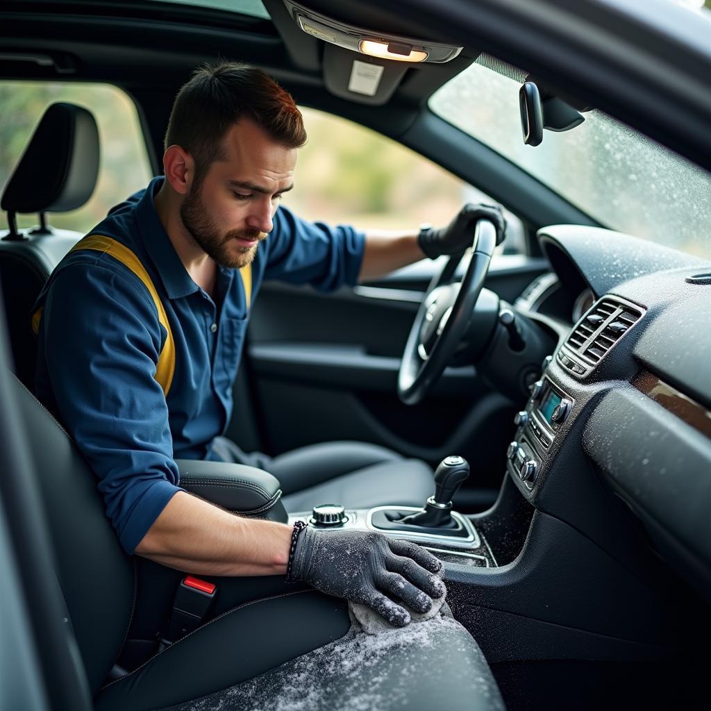 Professional Car Detailer Working on a Vehicle's Interior