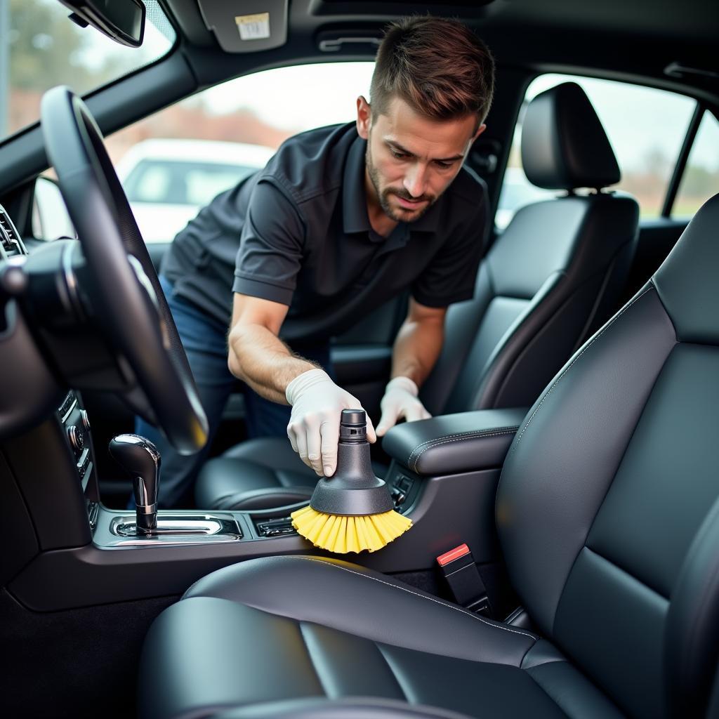 Professional car seat cleaning in progress