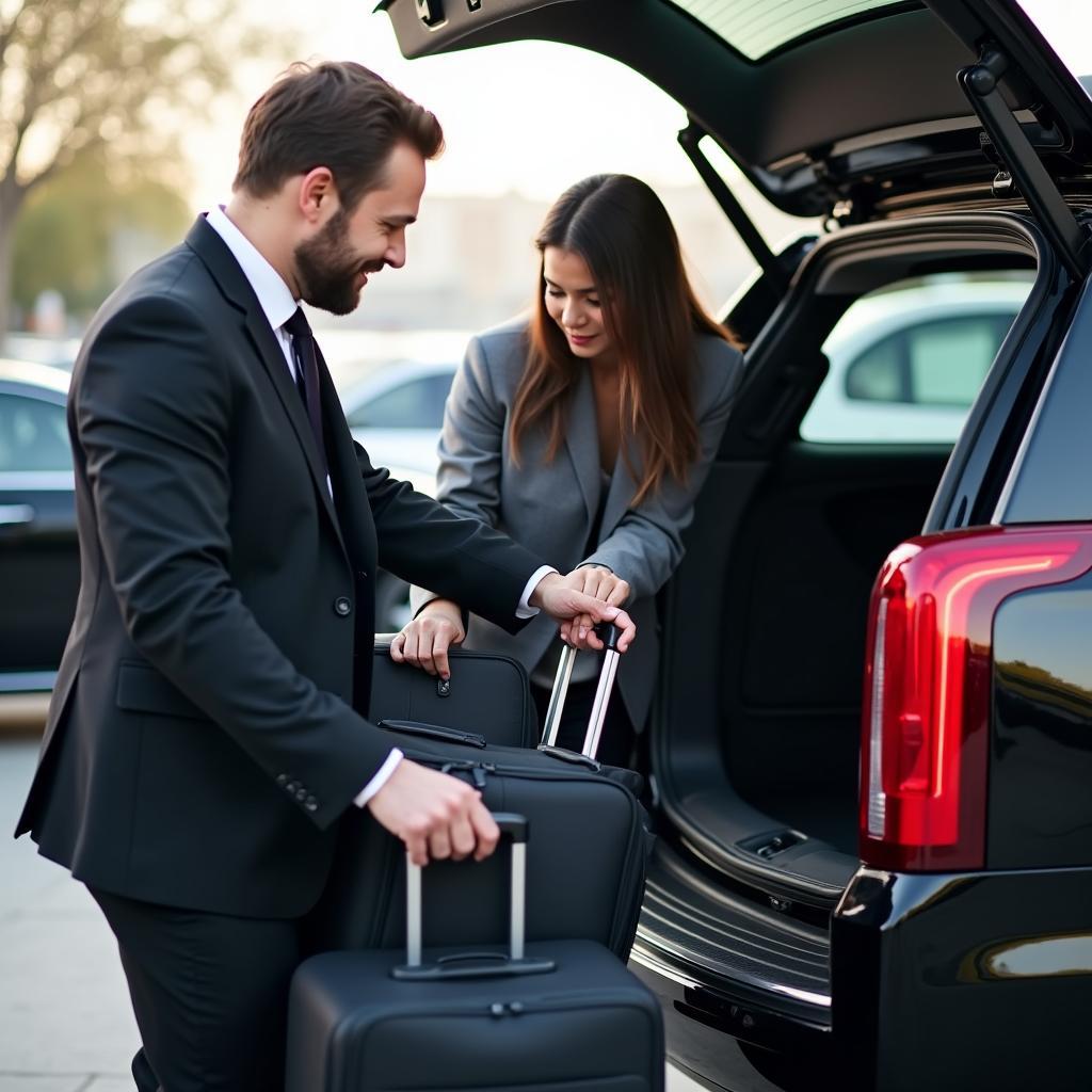 Chauffeur Assisting Passenger with Luggage