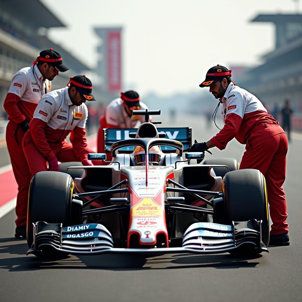 Race car being assisted trackside in Delhi