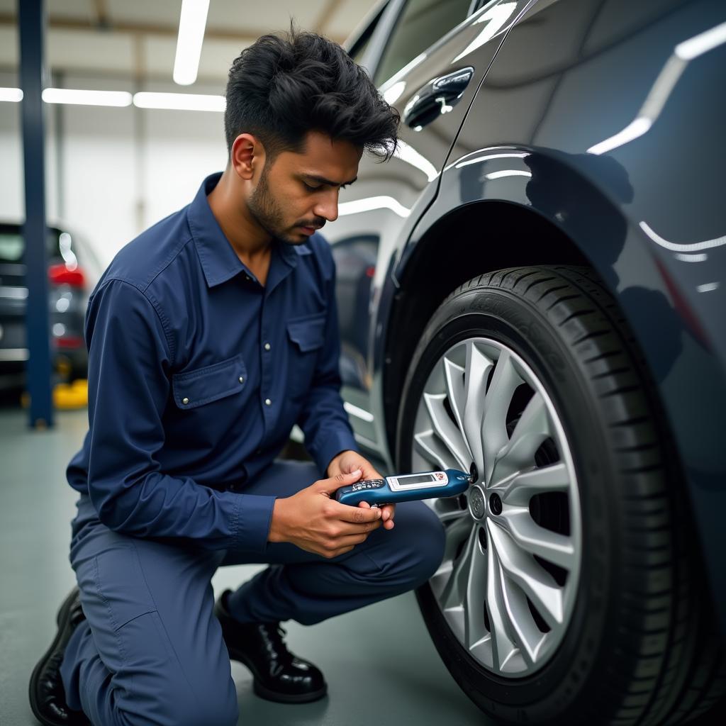 Skilled car mechanic working on a vehicle