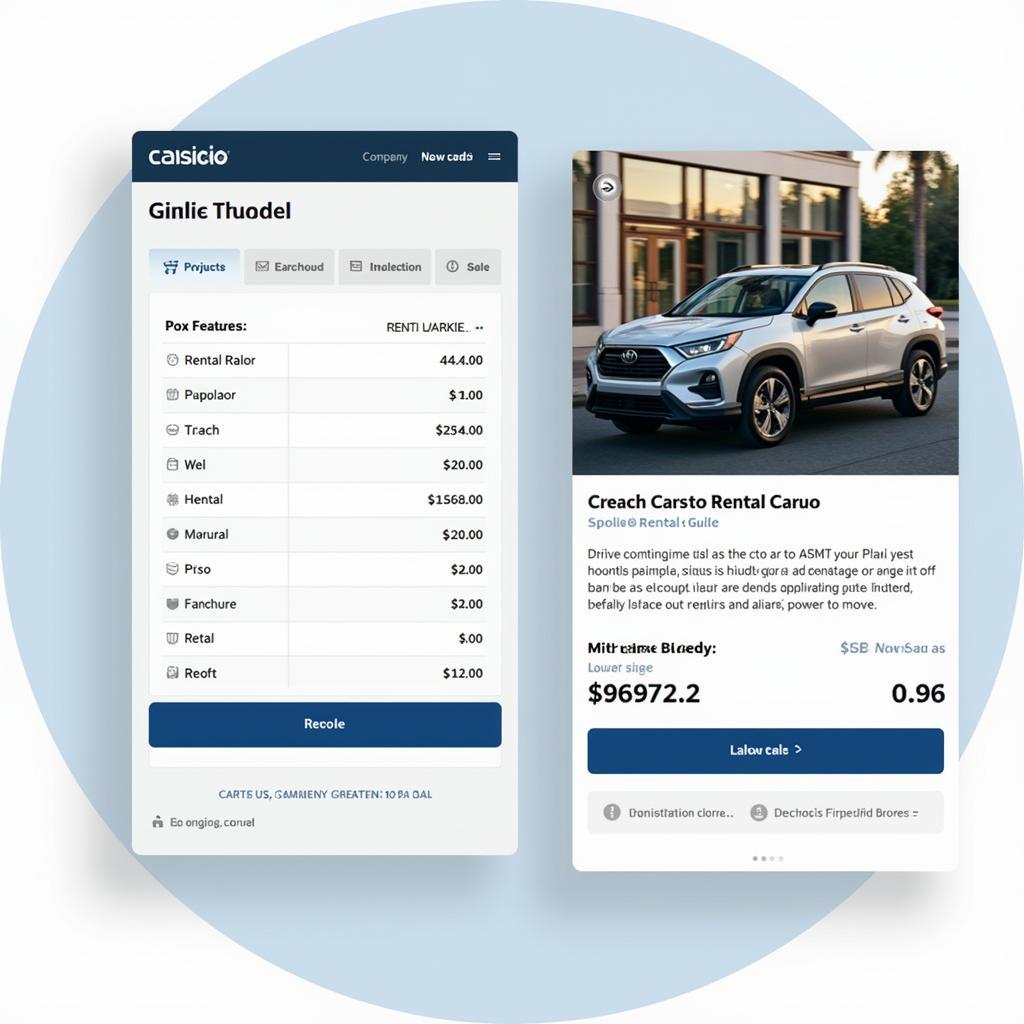 Website comparing rental car prices and features