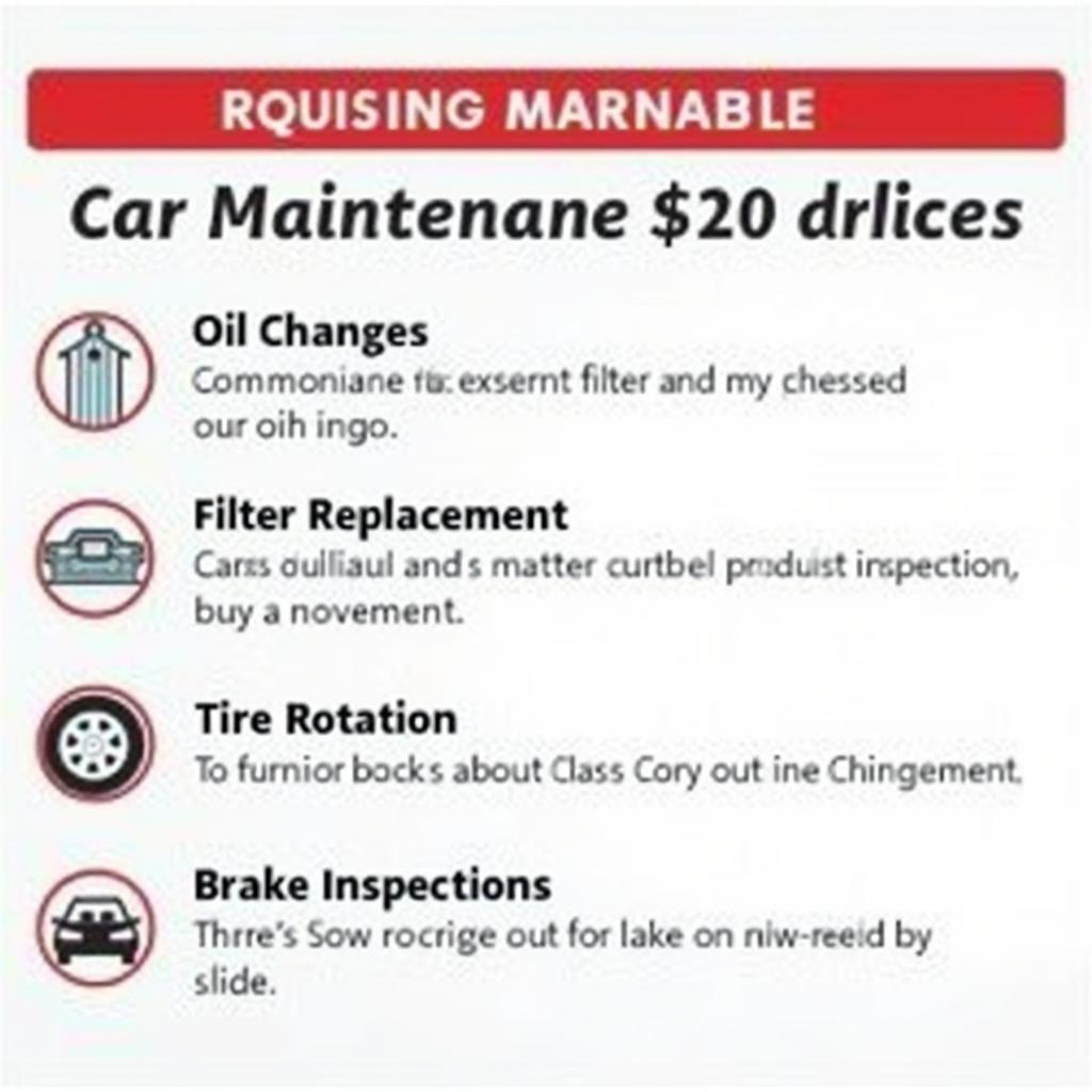 Car maintenance checklist with oil change, filter change, tire rotation, and brake inspection marked.