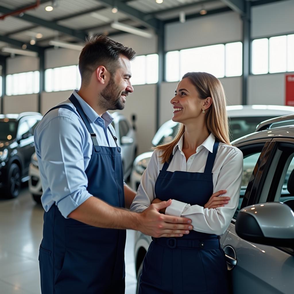 Satisfied car owner at a Narol service center