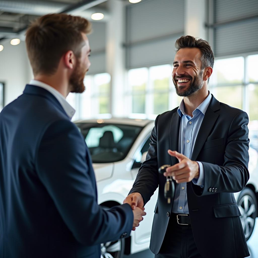 Satisfied Customer Receiving Car Keys at Honda Service Center