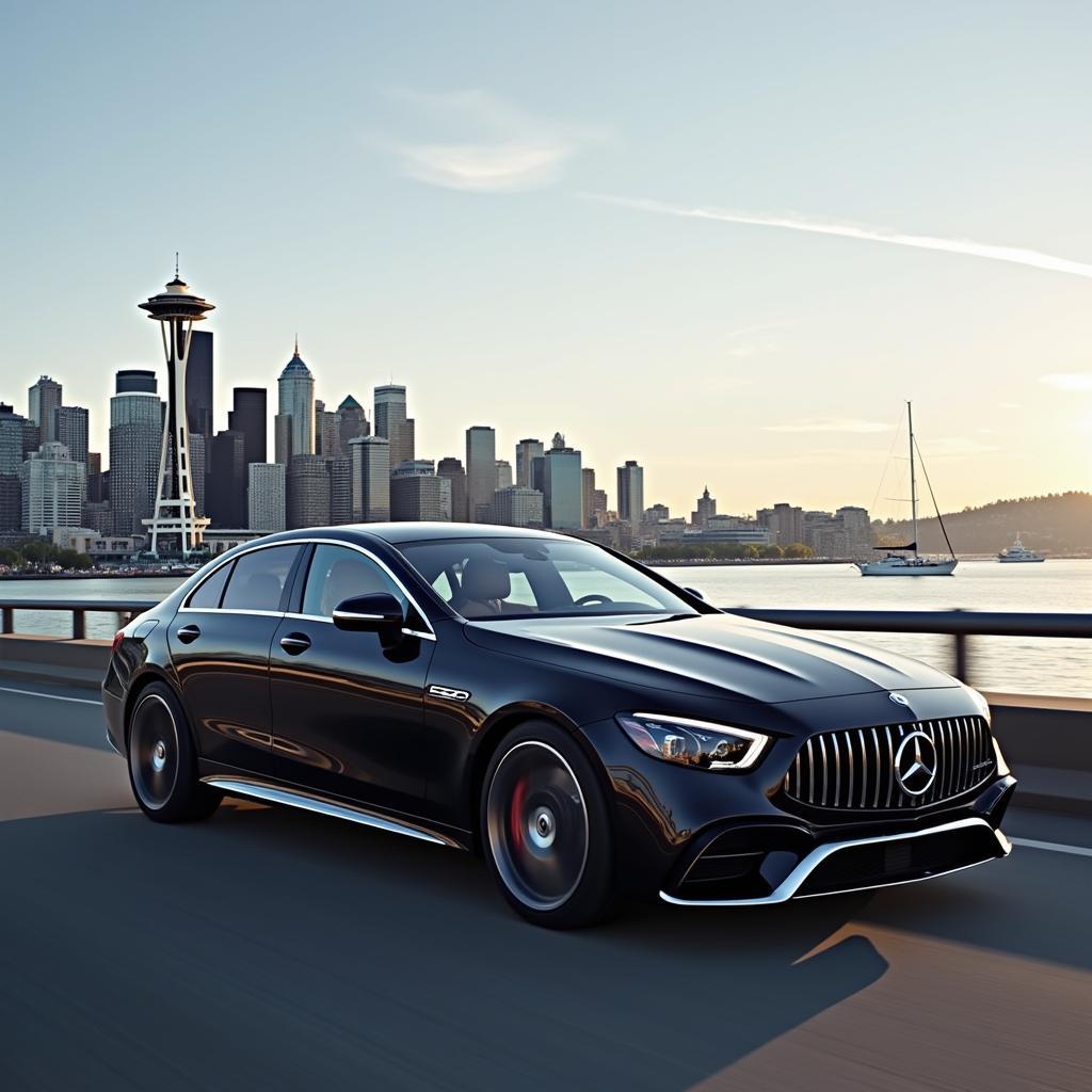 Seattle Waterfront with Luxury Car