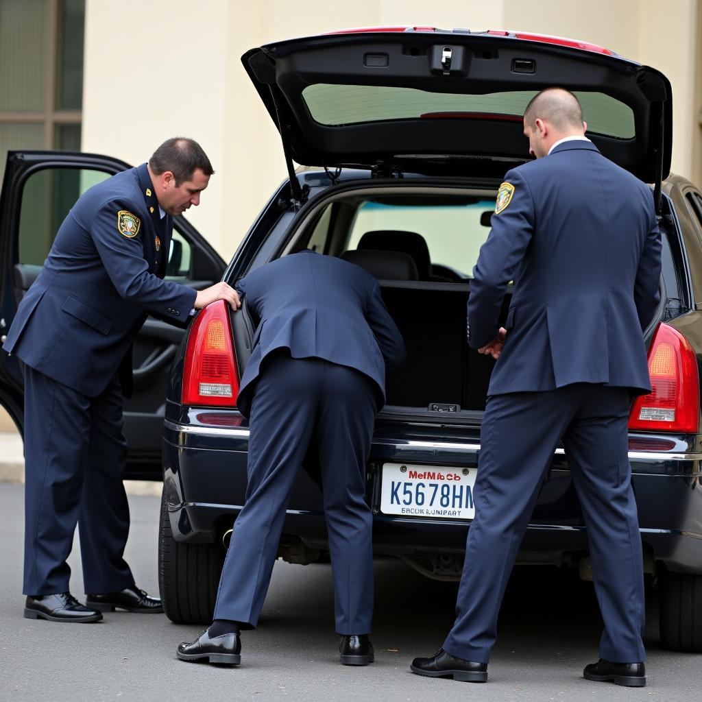 Secret Service agents conducting a thorough vehicle inspection