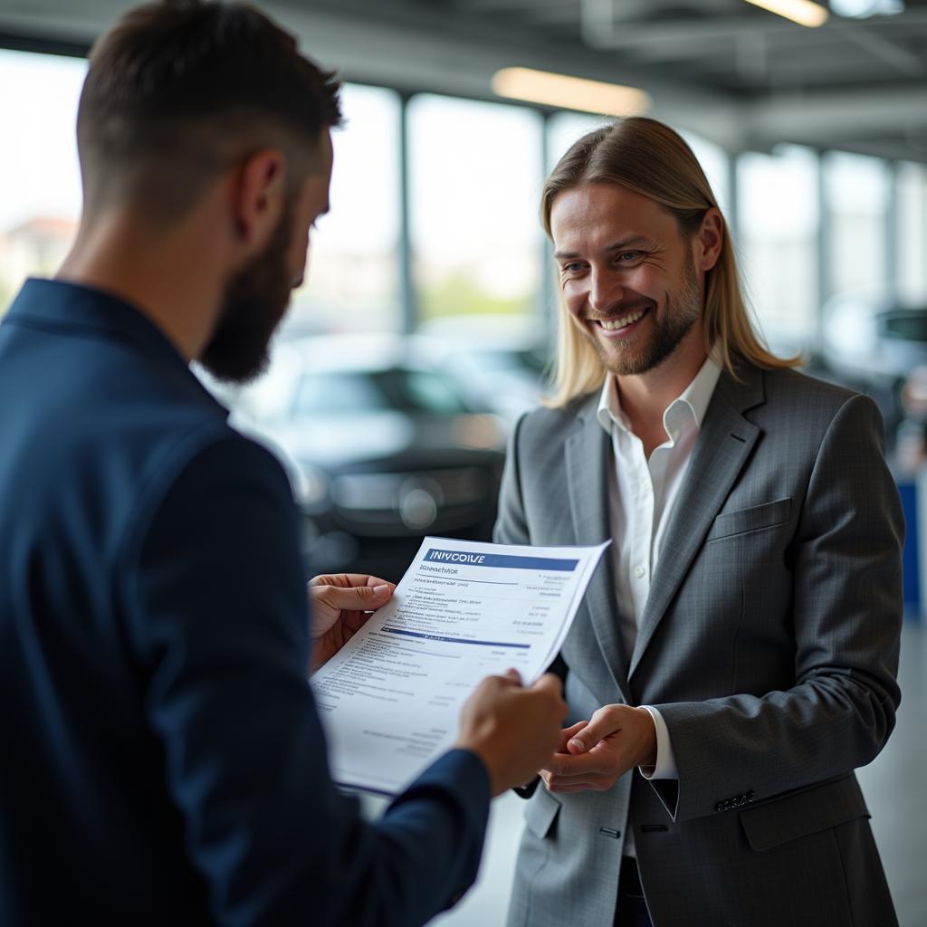 Service Advisor Reviewing Invoice with Customer