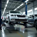 Skoda car being serviced in a modern facility in Bagalur Cross