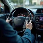 Skilled technician diagnosing a car audio system in a Sony service centre