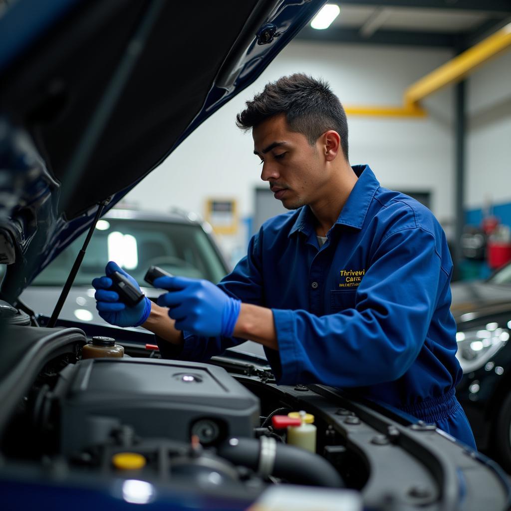 Car mechanic inspecting a car engine in Salem