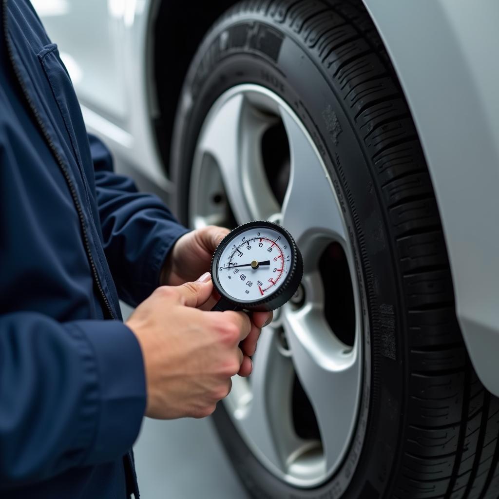 Mechanic Checking Tire Pressure