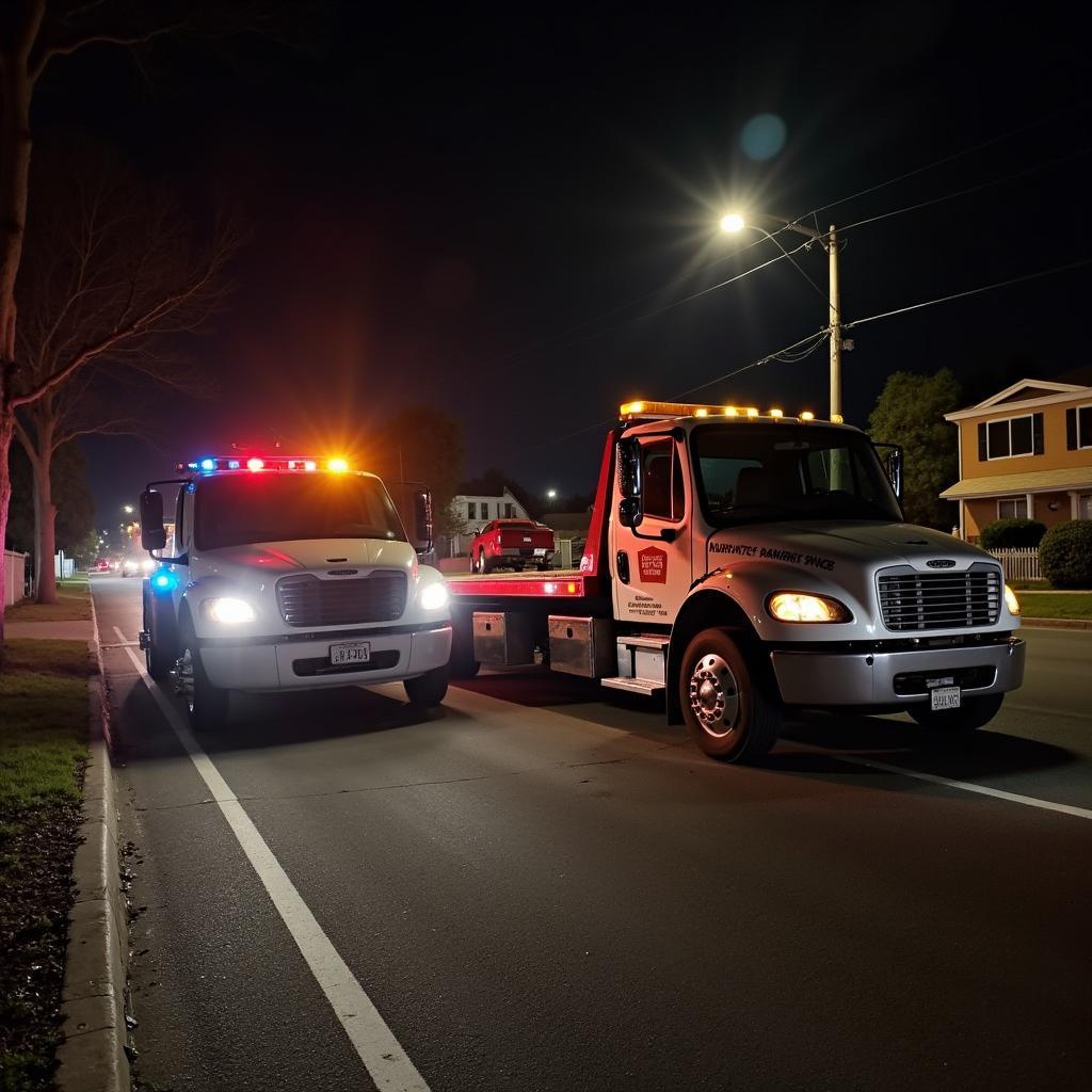 Tow Truck in Edgecliff at Night