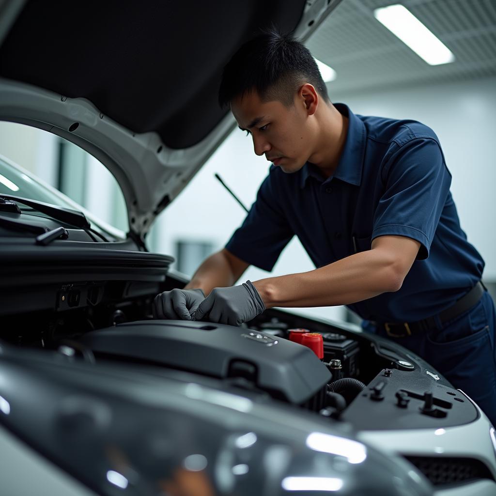 Toyota Etios engine inspection during service