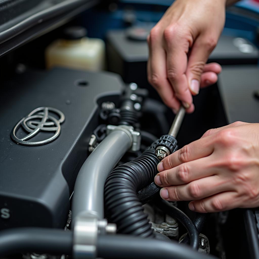 Experienced Mechanic Working on a Toyota Etios Engine