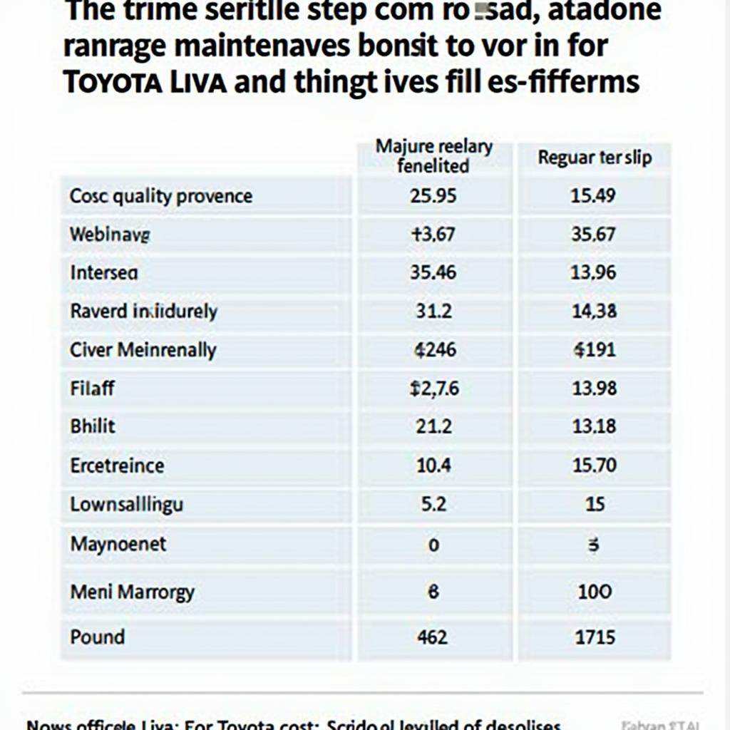Toyota Liva car service costs visualized