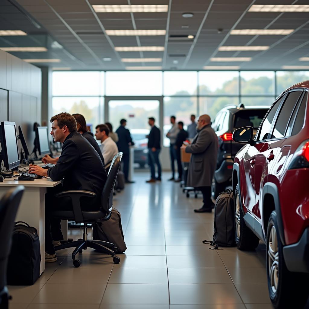 Toyota service center grievances: Customers expressing frustration at a service desk