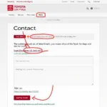 Toyota Website Contact Page