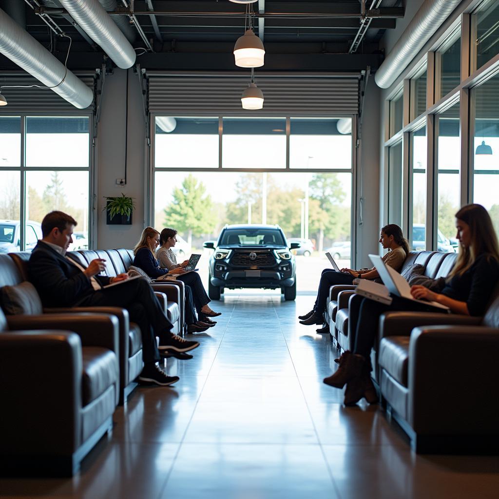 Comfortable and inviting customer waiting area at Trident Hyundai Car Service Centre