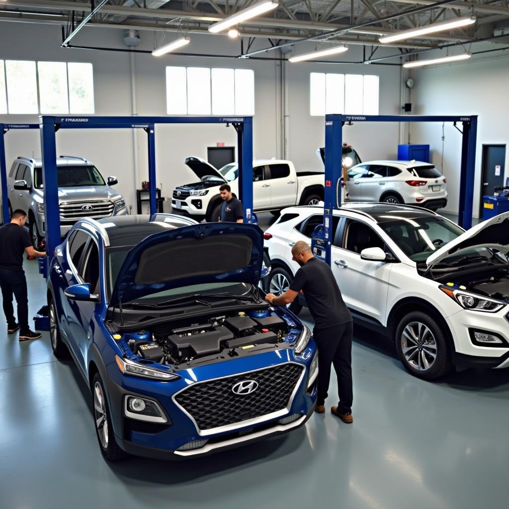 Spacious and well-equipped service bay at Trident Hyundai Car Service Centre