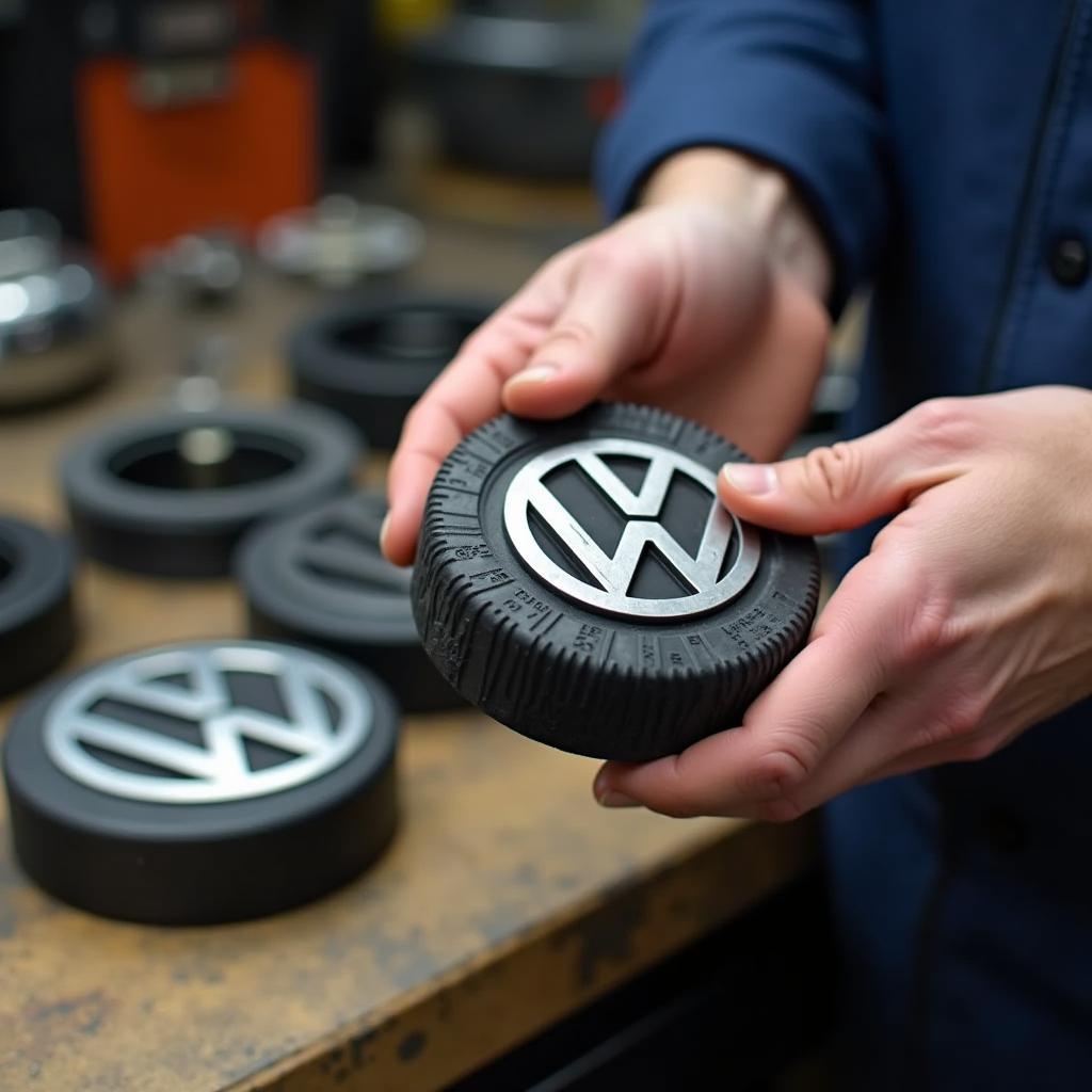 VW Mechanic Inspecting Genuine Parts