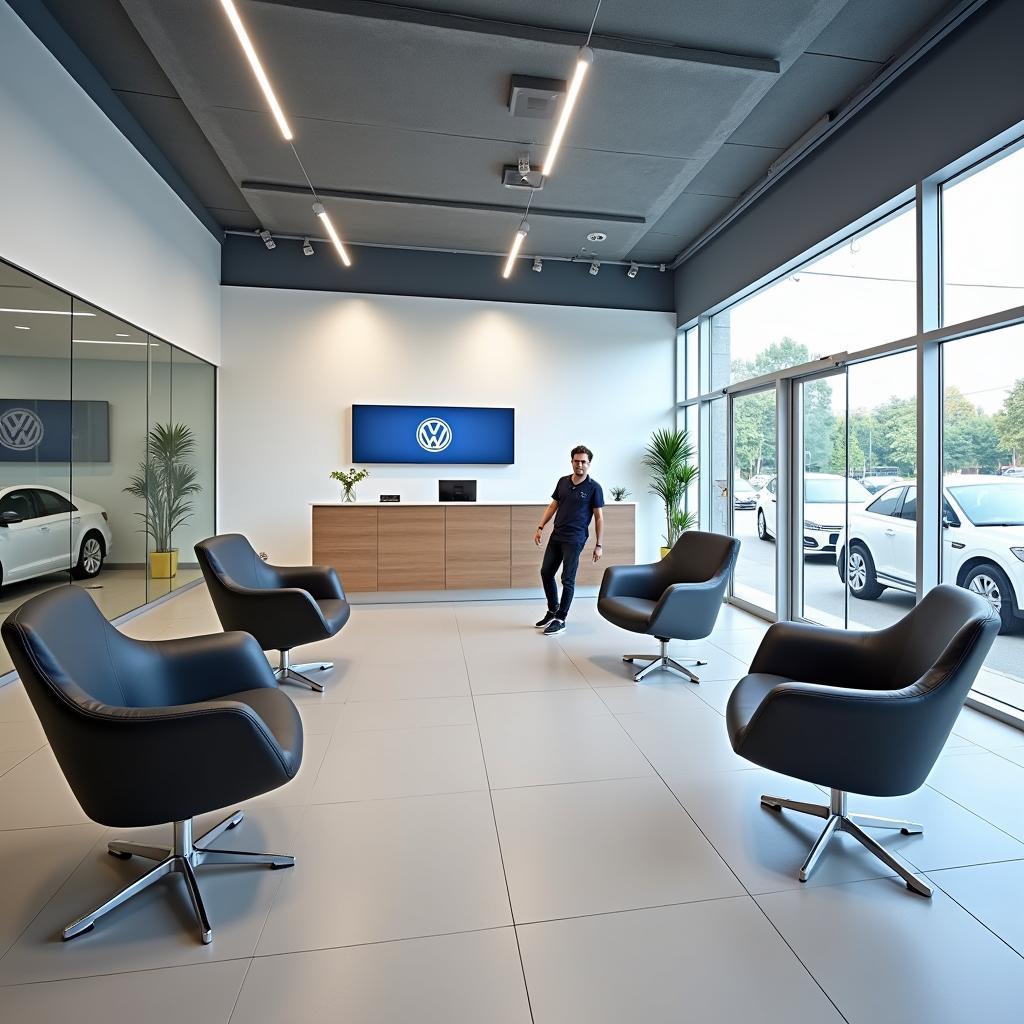 Welcoming reception area of a VW car service centre in South Melbourne