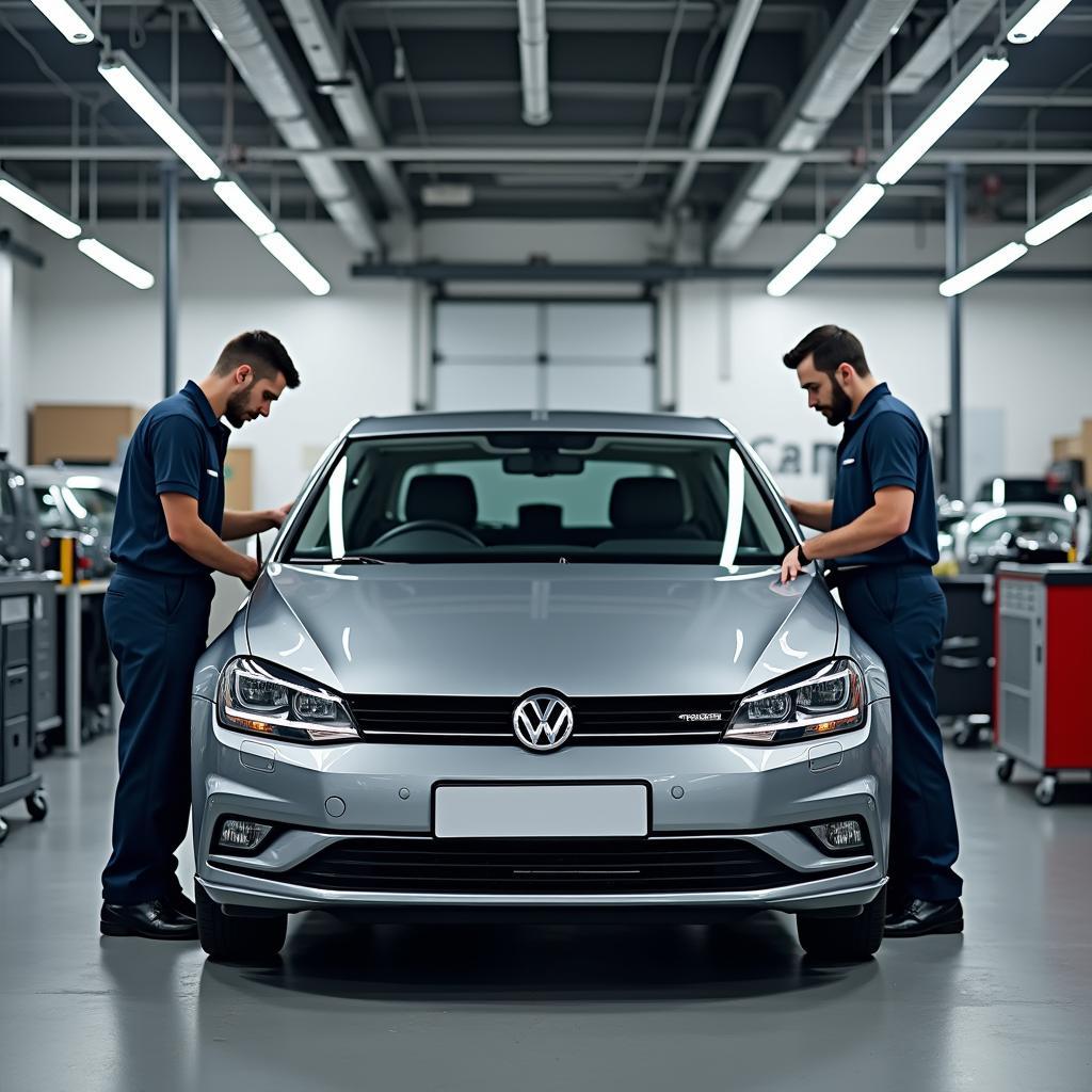 Volkswagen car being serviced in a modern workshop in South Melbourne