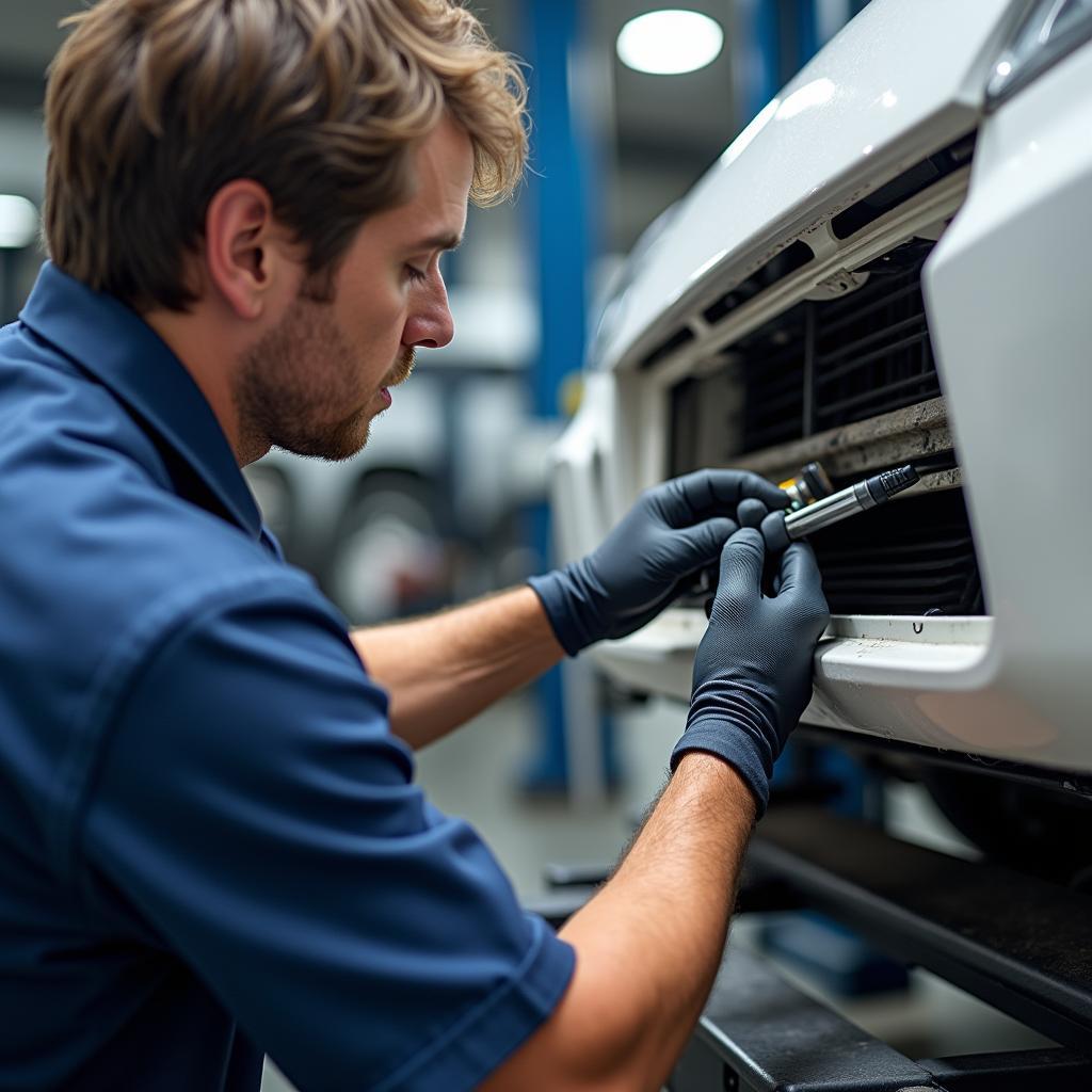 Professional AC Service Technician Working on a Wagnor Car