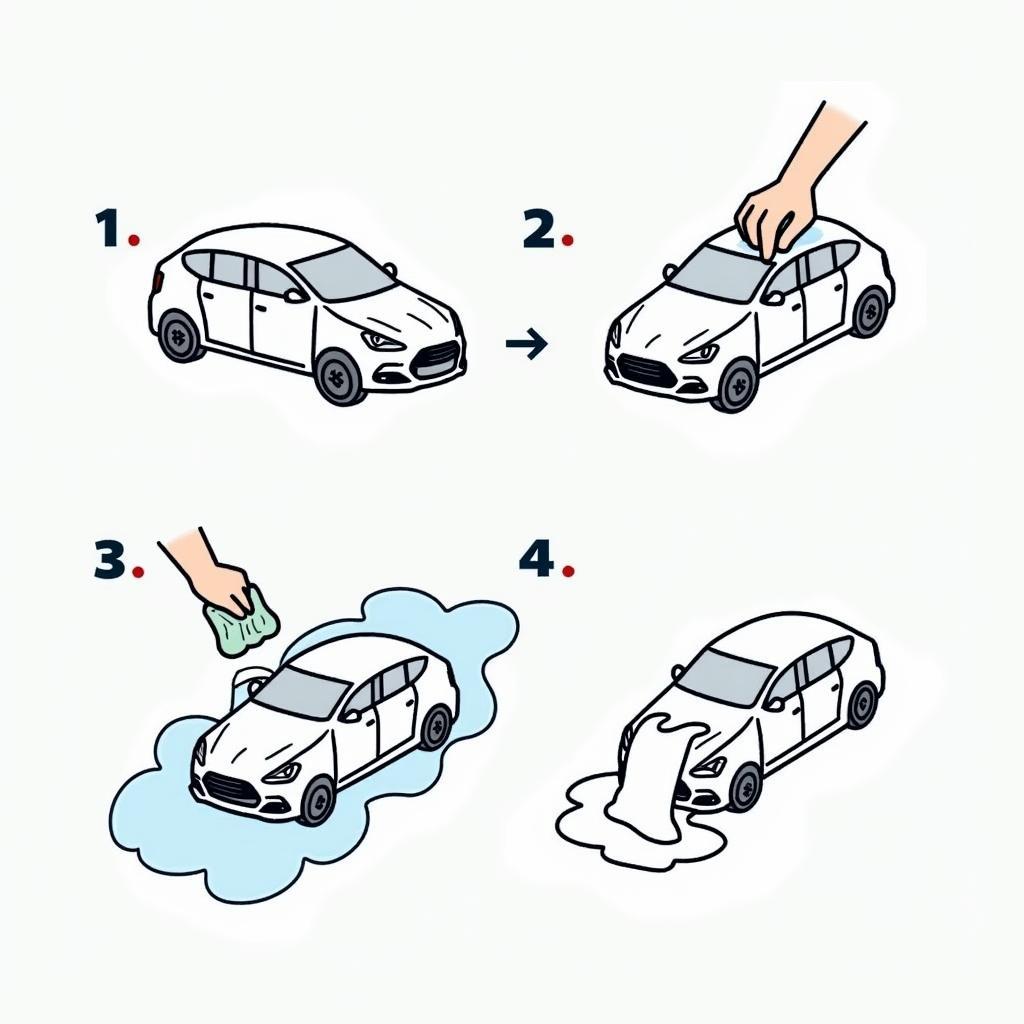 Washing a car in sections using the two-bucket method.