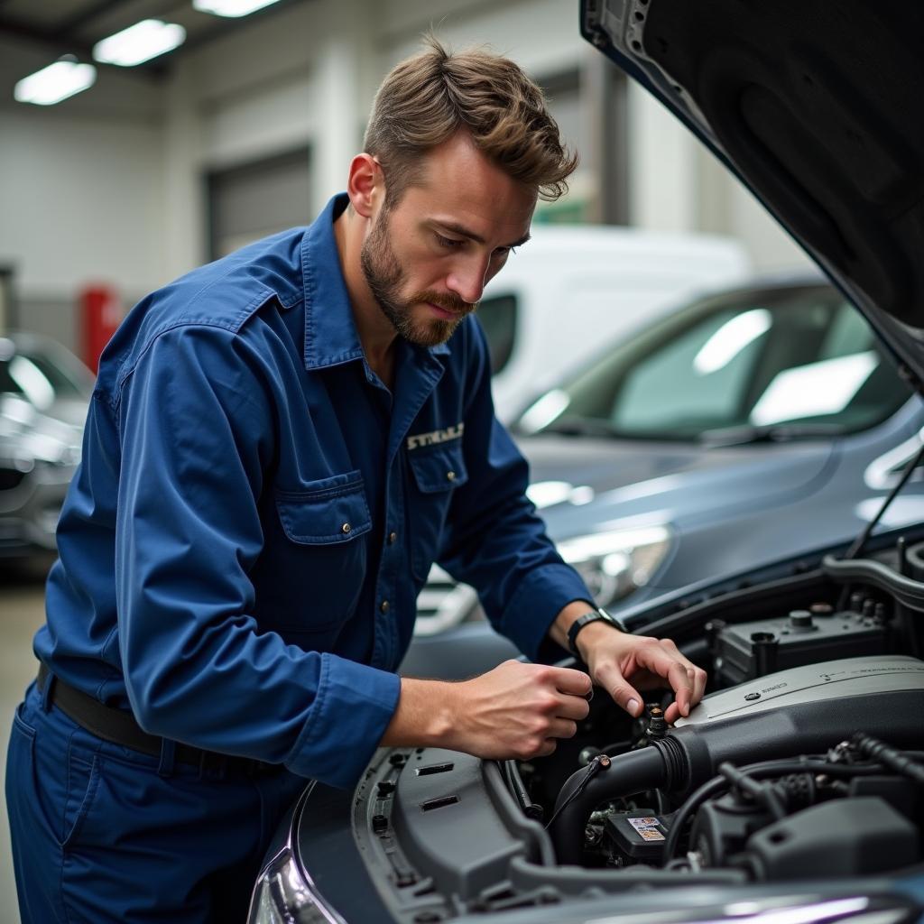 Mechanic inspecting a car in Watford garage