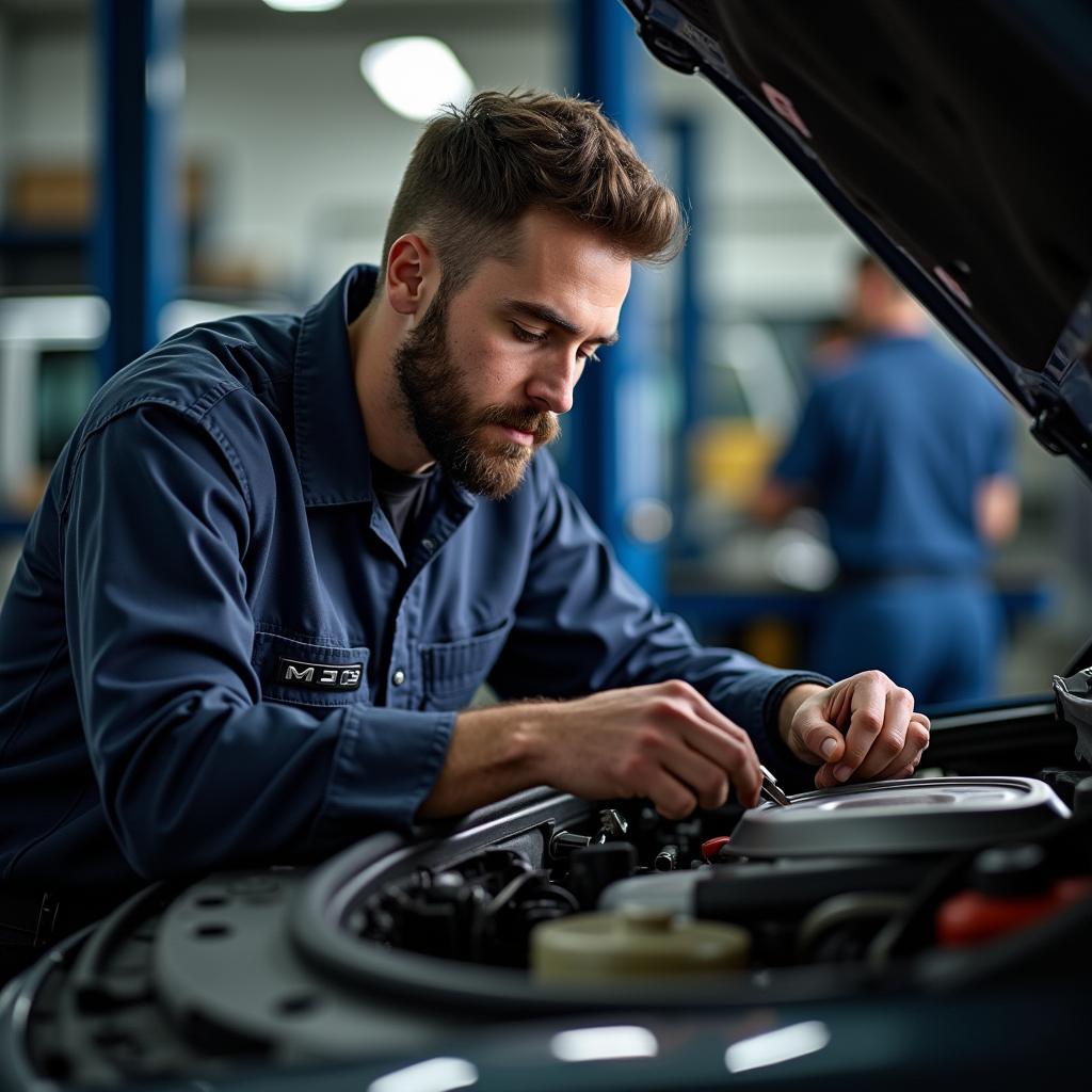 Car service technician working in Westford MA