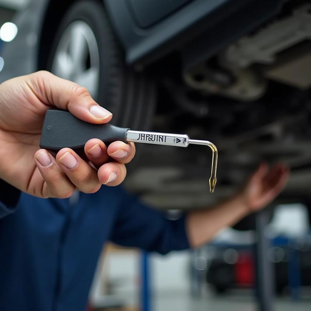 Checking Engine Oil During a 10,000 km Car Service