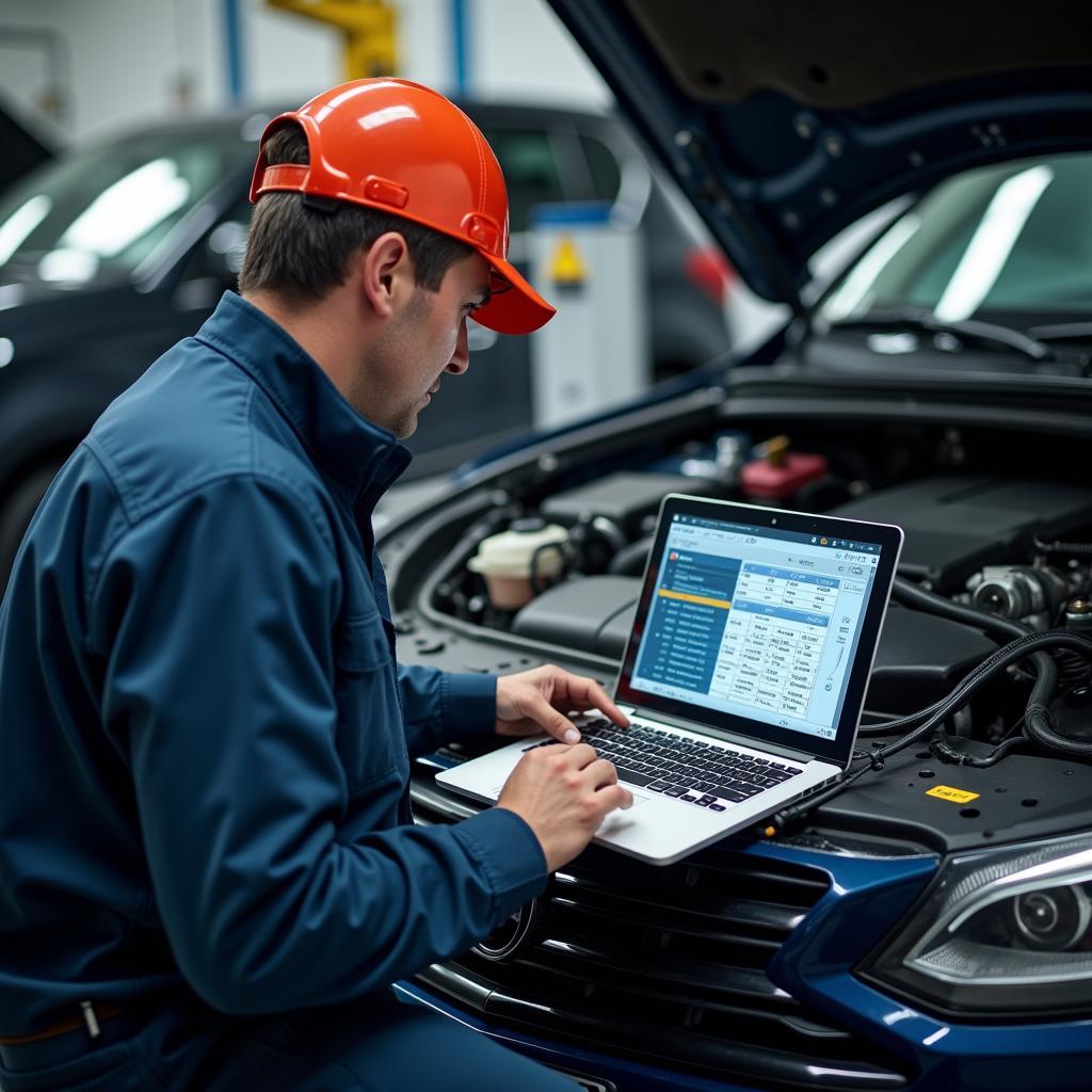 Mechanic Using Advanced Diagnostic Software on a Vehicle in Canterbury